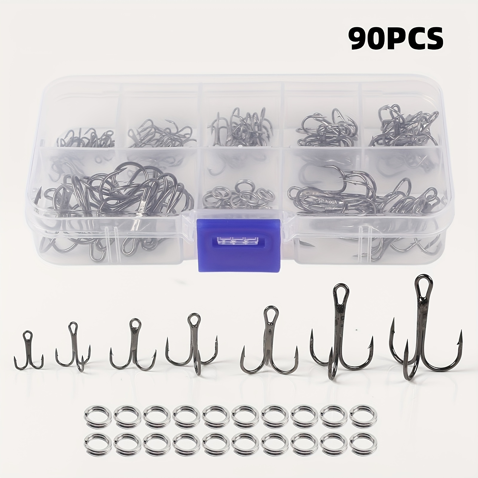Fishing Hook Assortment - 90개/세트 스플릿 링이 포함된 루어 트리플
