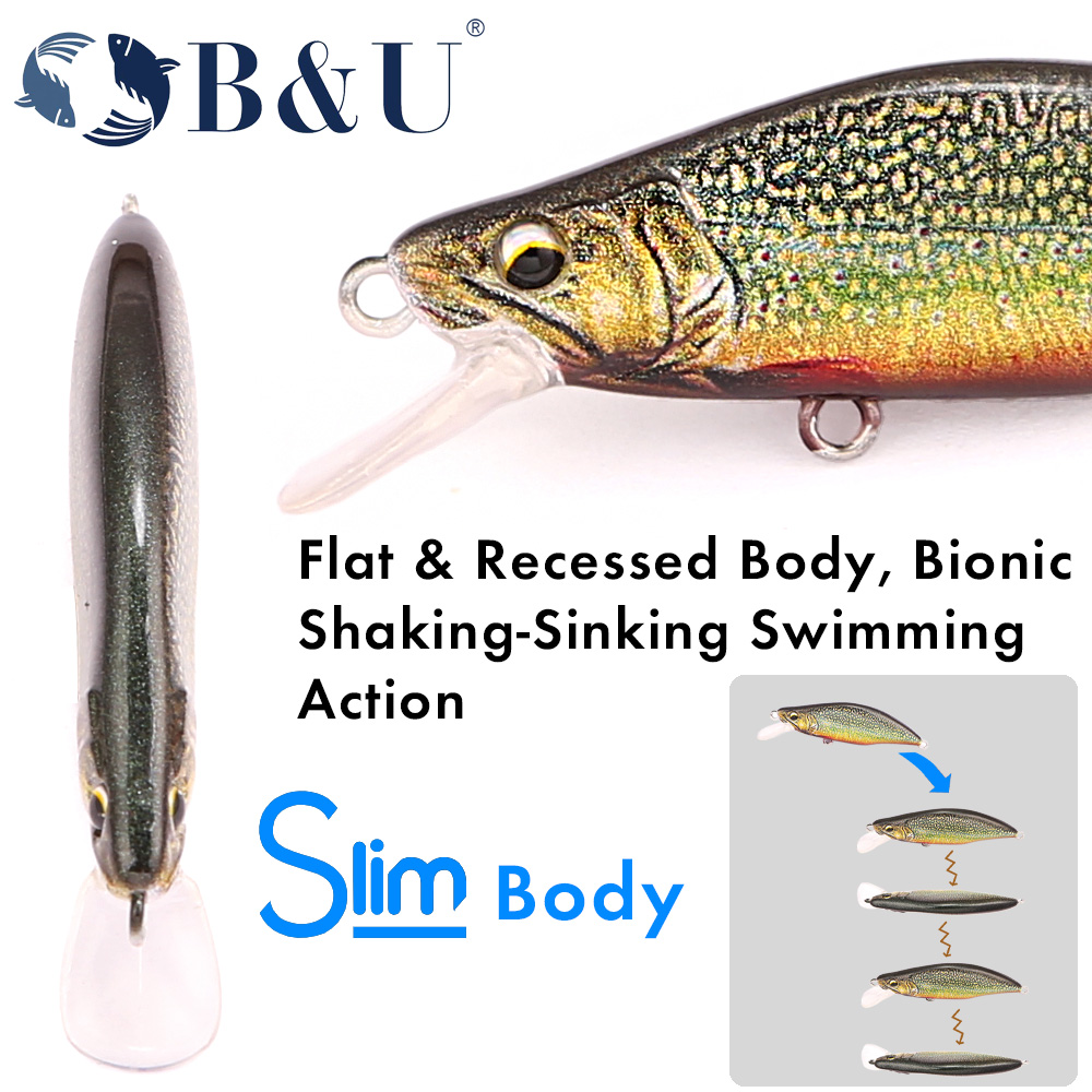 B&U 송어 패턴 하드 베이트 싱킹 미노우 낚시 미끼, - Fishing Hook Treble 리뷰 및 가격
